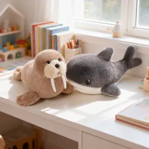 Cute Ocean Animal Stuffed Plush Toy Soft Whale Dolphin Shark Sea Lion Walrus Huggable Pillow Doll Kids Gift