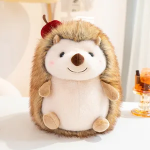 Simpatico peluche riccio con mela rossa, morbida bambola di peluche per regalo di compleanno.