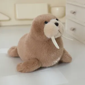 Cute brown walrus plush toy marine animal doll soft stuffed kids gift for home decor
