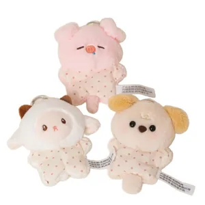 Cute Chinese zodiac plush toy keychain set, soft stuffed animal comfort doll for gifts.