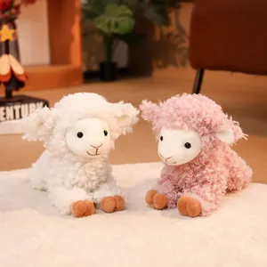 Simpatica peluche agnello sdraiato bambola animale morbido rosa bianco pecora regalo