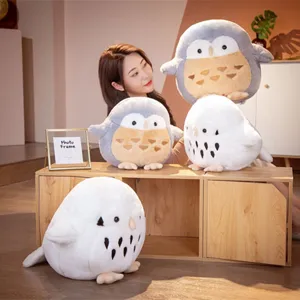 Cute round owl plush toy, soft stuffed animal doll pillow for kids gifts and home room decor.