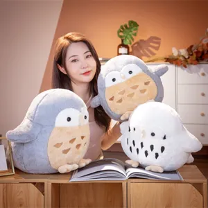 Cute owl plush toy pillow detail shot showing soft stuffed animal doll for kids gift wholesale.