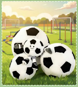 Cute plush soccer ball toy with smiling face and lovely limbs, soft stuffed football doll.