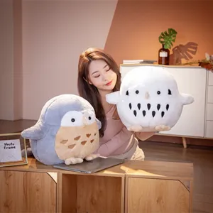 Cute round owl plush toy soft stuffed doll fluffy pillow lovely gift for kids and home decor