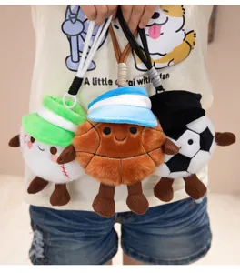Cute plush sports ball keychains set basketball baseball and soccer bag pendants gift