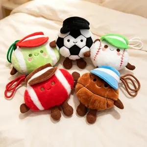 Cute sports ball plush pendant set, soft stuffed baseball basketball bag charm.