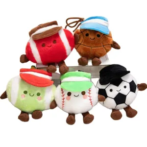 Cute sports ball plush pendant set including soccer basketball rugby for bag charms and gifts