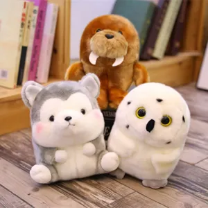 Cute round plush toy set, stuffed animal husky walrus owl dolls for kids gift home decor.