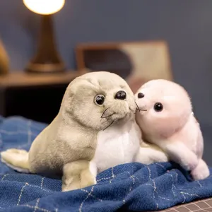Cute simulation seal plush toys detailed close-up shot, soft fabric and adorable face design.