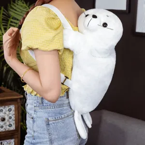 Carino Zaino Foca in Peluche Morbido Animale Ripieno Bambola Borsa Cartoon Zaino Scolastico Casual Daypack per Bambini Regalo