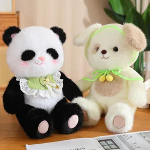 Schattig Slabbetje Panda Lam Puppy Pluche Speelgoed Zachte Knuffeldier Pop Kawaii Cartoon Pluche Rugzak Verjaardagscadeau Voor Kinderen