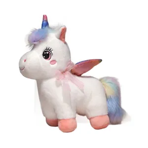 Cute rainbow unicorn plush toy with wings and soft pastel mane, perfect magical gift for kids.
