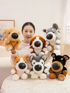 Plush dog toy detail view, cute big nose animal doll, soft stuffed toy for kids gift collection.