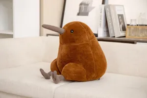 Kiwi bird plush toy detail shot showing soft brown fabric and realistic long beak design.