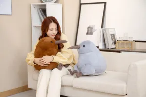 Cute kiwi bird plush toy pillow, soft stuffed animal doll gift for kids and home decor.