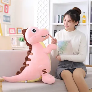 Cute pink dinosaur plush toy stuffed animal soft doll pillow birthday gift for kids and boys.