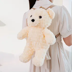 Vista dettagliata dello zaino in peluche orsetto rosa, borsa morbida per uso quotidiano.