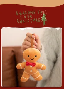 Christmas gingerbread man plush pendant doll toy with cute red bow for festive tree decoration