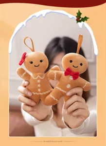 Christmas gingerbread man plush toy pendant, cute stuffed doll ornament for tree holiday gift.