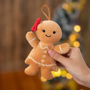 Cute gingerbread man plush toy Christmas tree hanging ornament soft doll holiday gift decor.