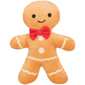 Christmas gingerbread man plush toy with red bow tie, cute holiday doll and gift for kids.