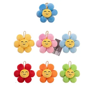 Portachiavi girasole sorridente in peluche colorato, simpatici ciondoli per borsa come regalo.