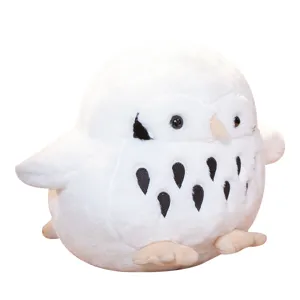 Cute round white owl plush toy pillow, soft stuffed animal doll for kids gift wholesale.