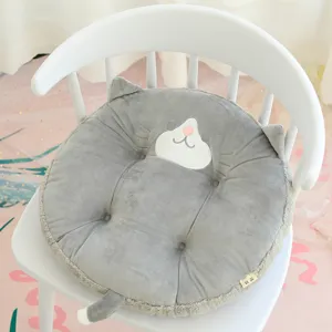 Cute gray cat plush round chair cushion soft cartoon seat pad for home office decor