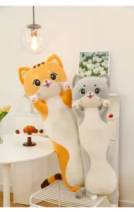 Long cat plush pillow soft sleeping doll toy detail view for cozy bedroom comfort and resting