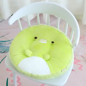 Cute green cartoon animal plush round seat cushion detail, soft comfy chair pad for home decor