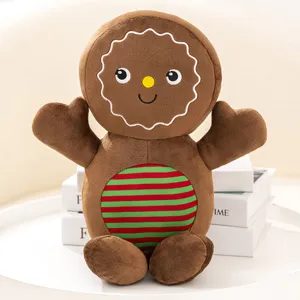 Simpatico cuscino peluche omino di pan di zenzero, morbida bambola imbottita per decoro.