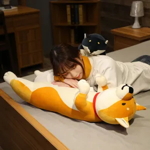 Χαριτωμένο λούτρινο παιχνίδι Shiba Inu μακρύ μαξιλάρι σούπερ μαλακό κούκλα ύπνου διακόσμηση.