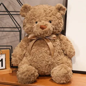 Cute ribbon teddy bear plush toy chubby stuffed animal doll soft gift for kids and claw machine