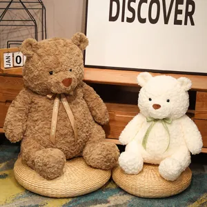 Cute ribbon teddy bear plush toy soft stuffed animal doll for kids gift and home decor item