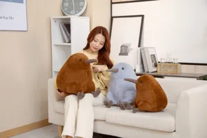 Cute kiwi bird plush toy soft stuffed animal doll pillow for kids gift room decor.