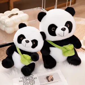 Schattig pluche panda knuffel speelgoed met groen tasje zacht pop kussen cadeau voor kind