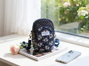 Charmante florale gesteppte Mini Umhängetasche für Handys mit mehreren Fächern für Alltag.