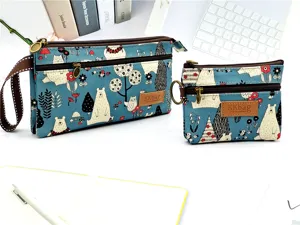 Cartoon sac a main multi-couches a fermeture eclair en toile et porte-monnaie pour femmes.