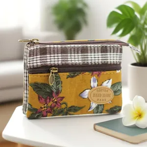 Multi Layer Cotton Floral Coin Purse Women Fabric Mini Change Pouch Vintage Small Wallet Card Holder Bag