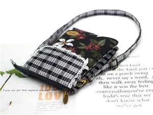 Fashion crossbody phone bag multi-layer cotton floral plaid shoulder bag for women daily use