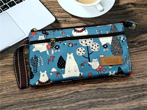 Trousse à crayons multi-couches dessin animé sac pochette en toile avec joli motif d'ours.