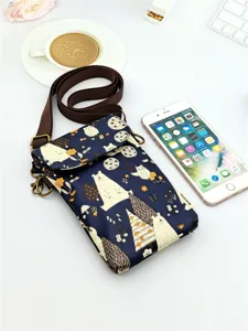 Women Waterproof Crossbody Phone Bag Cute Cartoon Bear Print Laminated Fabric Handbag