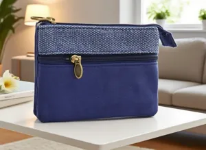 Borsa multi-strato in tela blu pochette per cosmetici borsa portaoggetti semplice