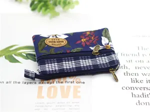Floral Multi-Layer Cotton Coin Purse Small Fabric Zipper Pouch for Women Fashion Bag