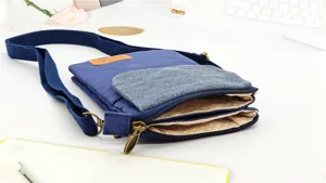 Canvas cross body phone bag casual blue multi layer shoulder bag for women daily use