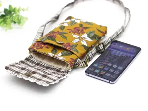 Cotton floral crossbody phone bag with multi layers, perfect for daily use and 6 inch phones.