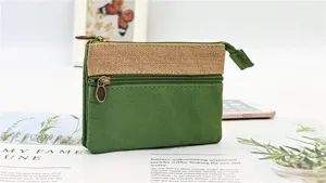 Monetina quadrata multistrato in tela di colore unito porta carte organizer borsa piccola