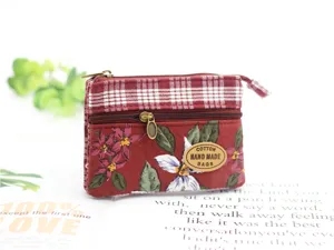 Multi-layer cotton floral coin purse fashion fabric small zipper pouch pocket bag wallet
