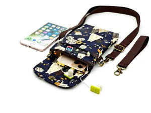 Women waterproof multi-layer cross-body cell phone bag with cute print and adjustable strap.
